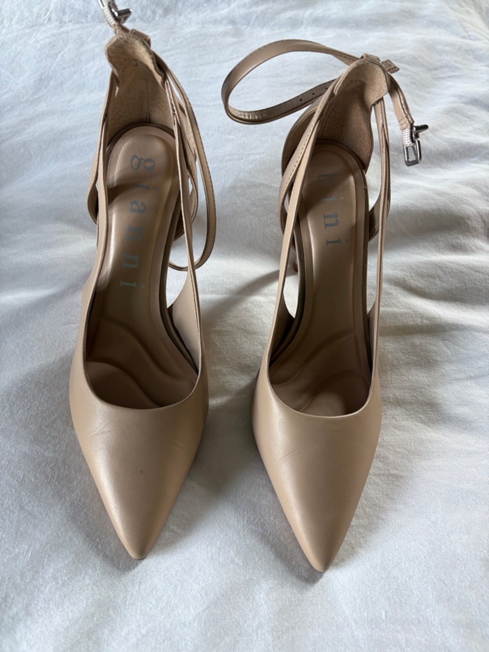 nude ankle-strap pointed-toe pumps